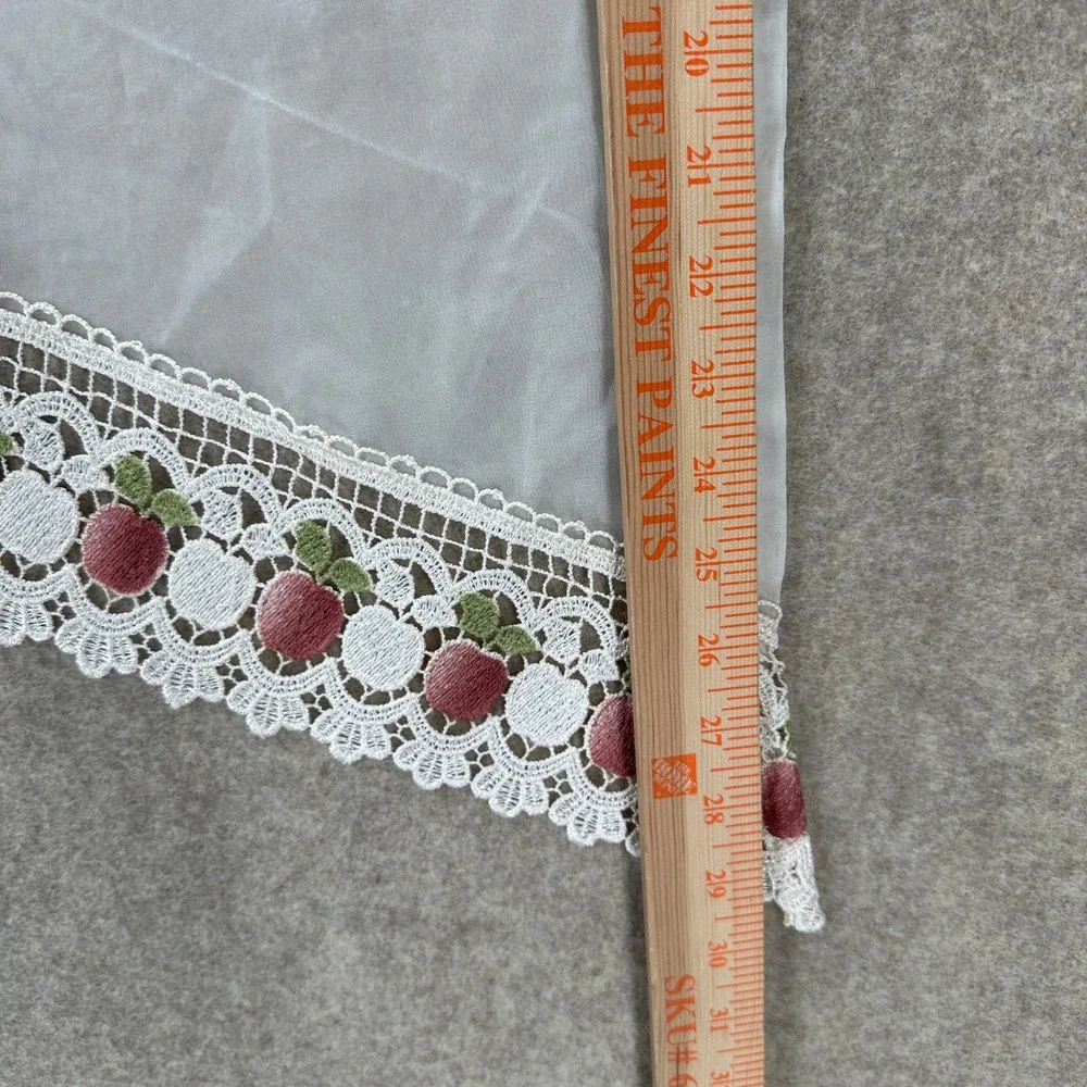 VTG Sheer White Window Swag Curtains with Apple Embroidered Lace Trim Set‎ of 2